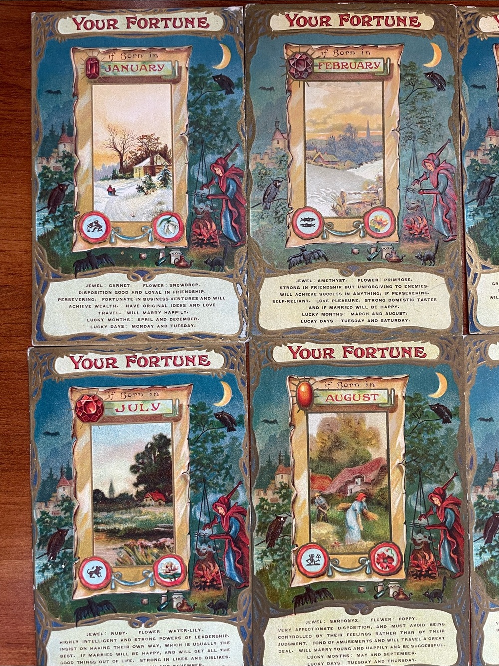 Your Fortune Set of 12 VTG 1910 Golden Age Astrological Postcards
